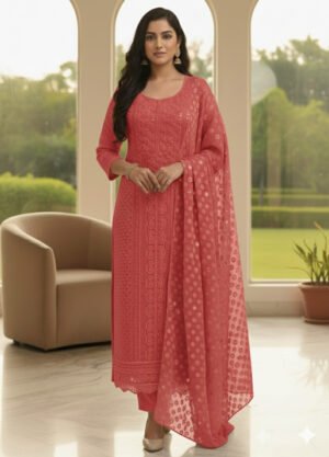 Embroidered & Sequin Work Georgette Unstitched Salwar Material Set